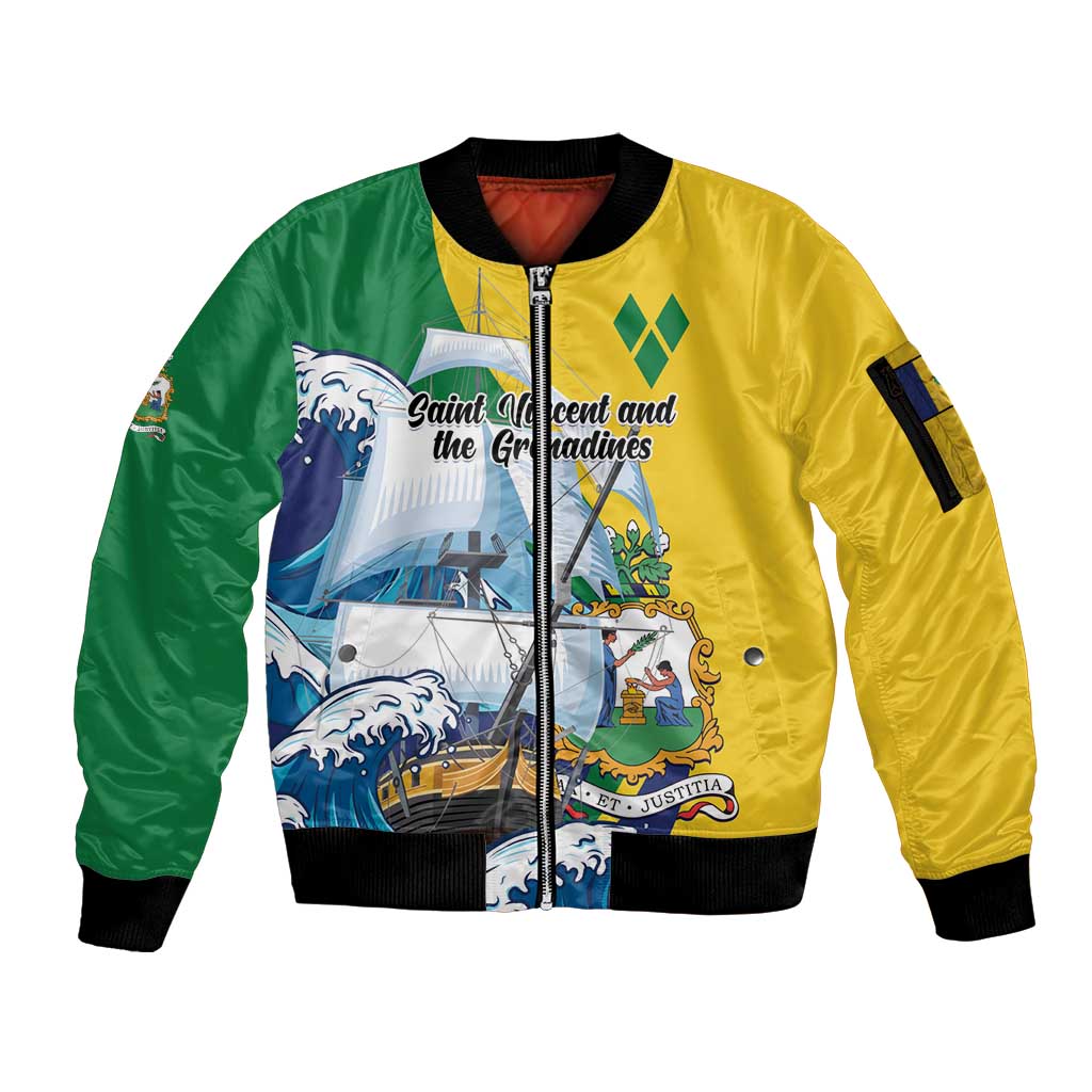 Personalized Saint Vincent and the Grenadines Sailing Sleeve Zip Bomber Jacket Caribbean Sailing
