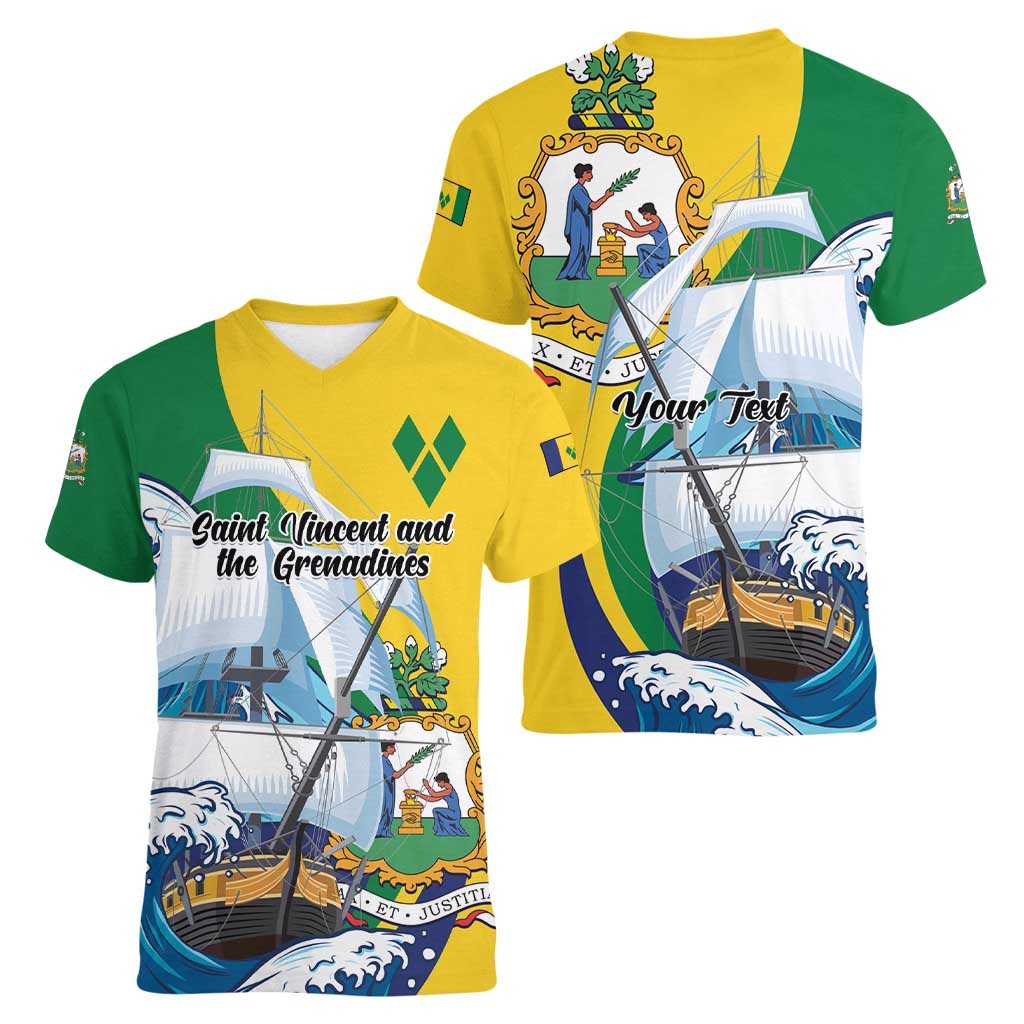 Personalized Saint Vincent and the Grenadines Sailing Women V-Neck T-Shirt Caribbean Sailing