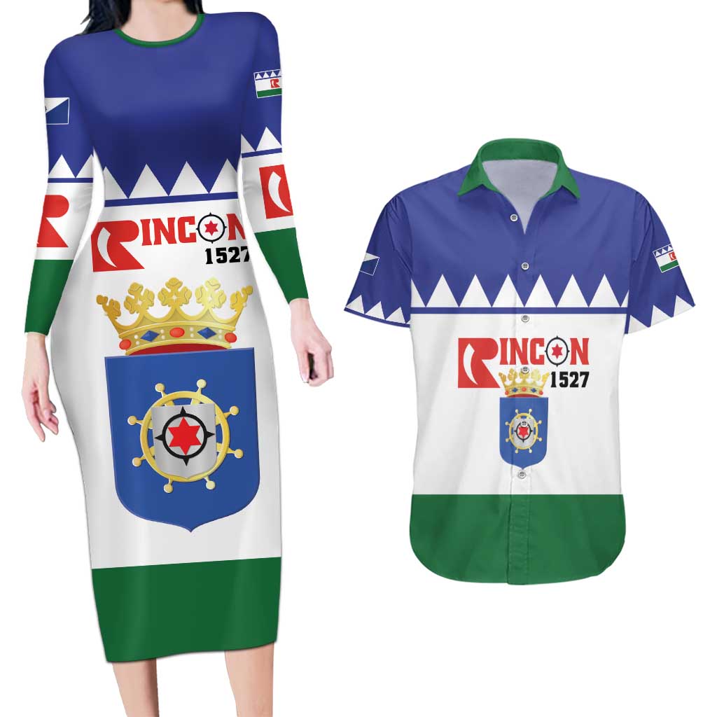 Personalised Bonaire Rincon Couples Matching Long Sleeve Bodycon Dress and Hawaiian Shirt Flag Stylized