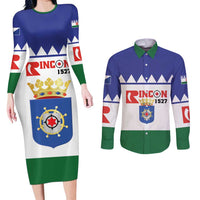 Personalised Bonaire Rincon Couples Matching Long Sleeve Bodycon Dress and Long Sleeve Button Shirt Flag Stylized