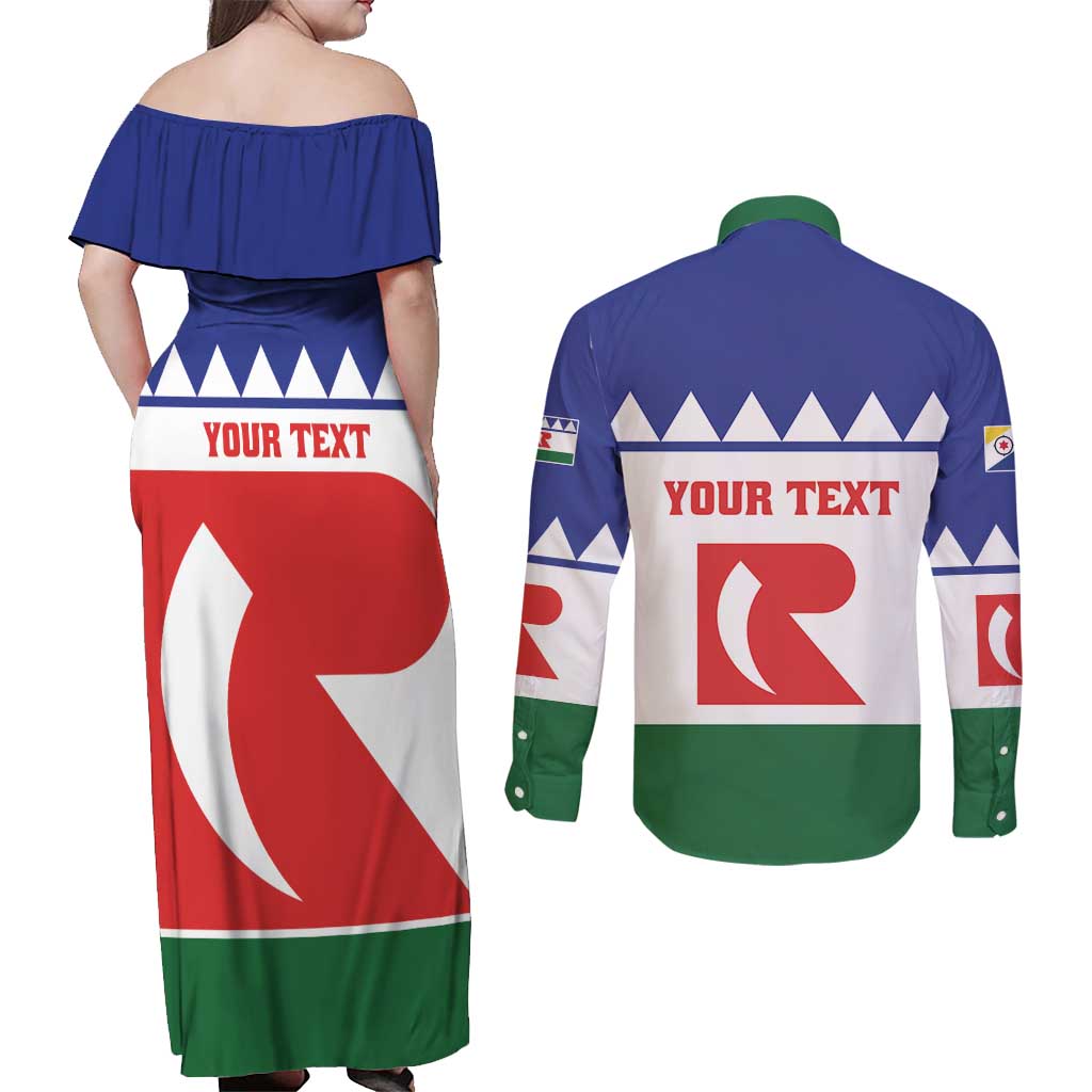 Personalised Bonaire Rincon Couples Matching Off Shoulder Maxi Dress and Long Sleeve Button Shirt Flag Stylized
