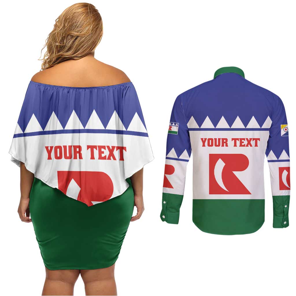 Personalised Bonaire Rincon Couples Matching Off Shoulder Short Dress and Long Sleeve Button Shirt Flag Stylized