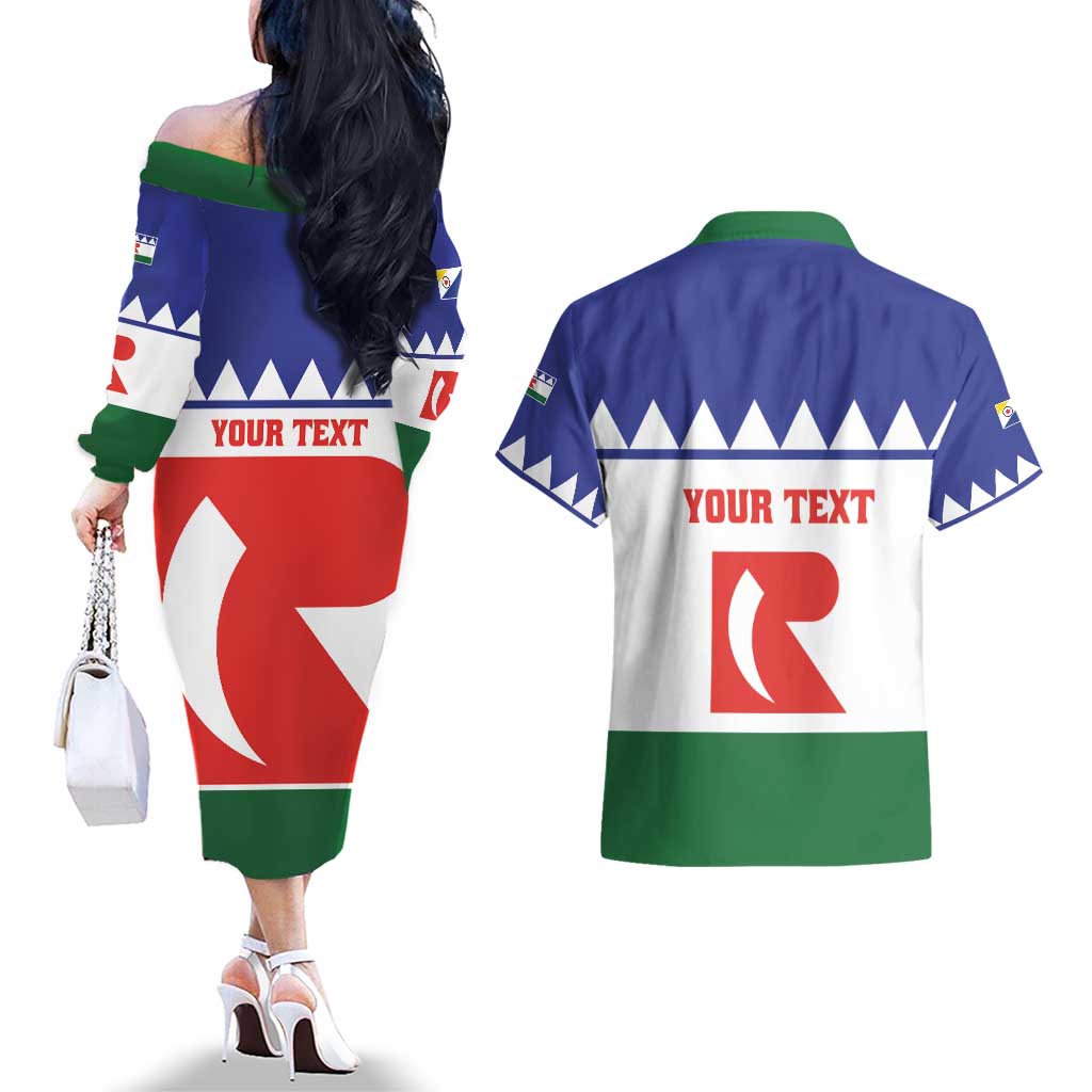 Personalised Bonaire Rincon Couples Matching Off The Shoulder Long Sleeve Dress and Hawaiian Shirt Flag Stylized