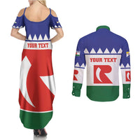 Personalised Bonaire Rincon Couples Matching Summer Maxi Dress and Long Sleeve Button Shirt Flag Stylized