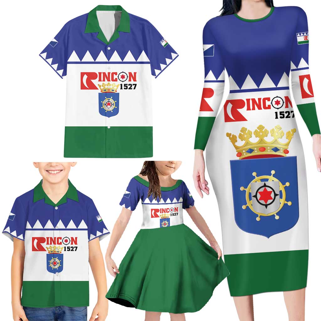 Personalised Bonaire Rincon Family Matching Long Sleeve Bodycon Dress and Hawaiian Shirt Flag Stylized