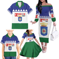 Personalised Bonaire Rincon Family Matching Off The Shoulder Long Sleeve Dress and Hawaiian Shirt Flag Stylized