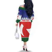 Personalised Bonaire Rincon Family Matching Off The Shoulder Long Sleeve Dress and Hawaiian Shirt Flag Stylized