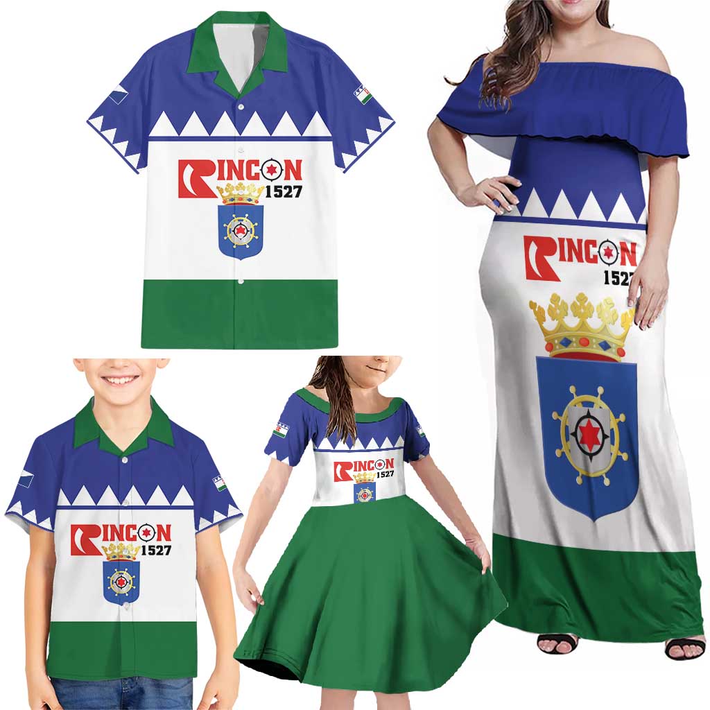 Personalised Bonaire Rincon Family Matching Off Shoulder Maxi Dress and Hawaiian Shirt Flag Stylized