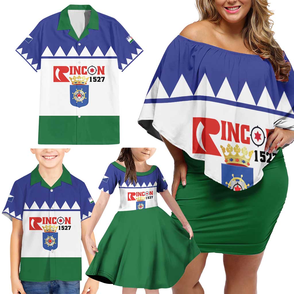 Personalised Bonaire Rincon Family Matching Off Shoulder Short Dress and Hawaiian Shirt Flag Stylized