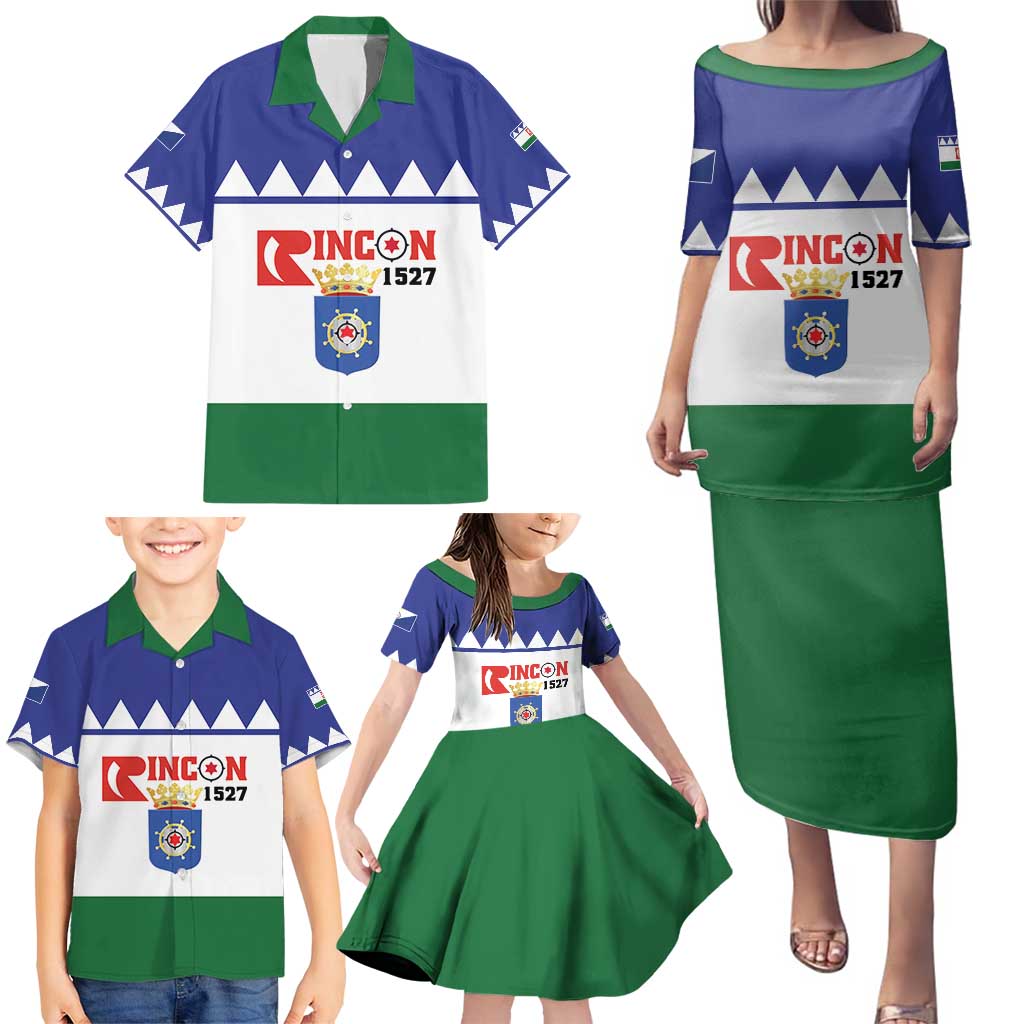 Personalised Bonaire Rincon Family Matching Puletasi and Hawaiian Shirt Flag Stylized