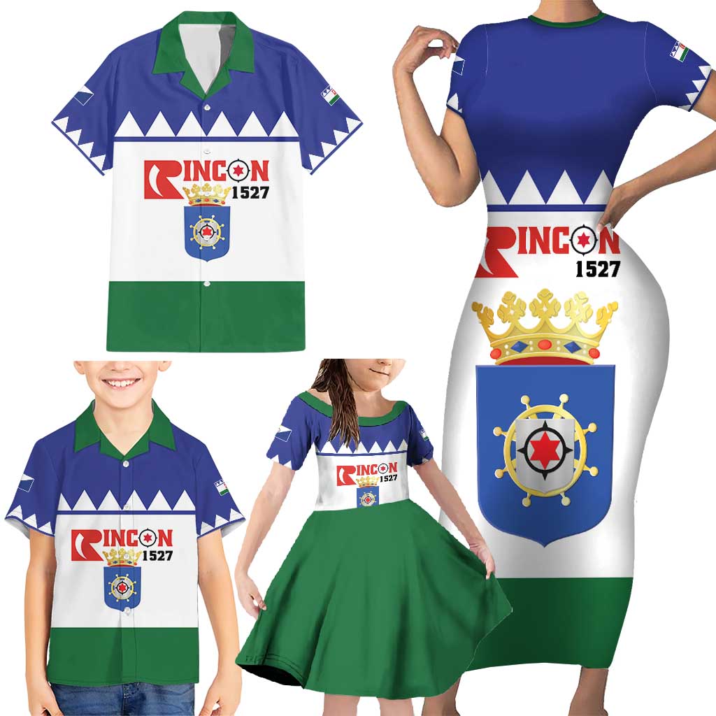 Personalised Bonaire Rincon Family Matching Short Sleeve Bodycon Dress and Hawaiian Shirt Flag Stylized