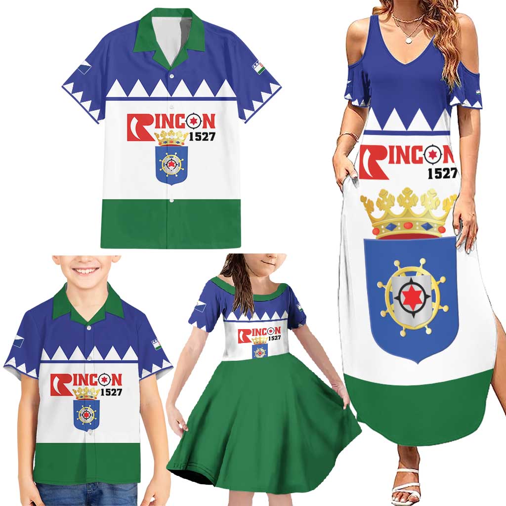 Personalised Bonaire Rincon Family Matching Summer Maxi Dress and Hawaiian Shirt Flag Stylized