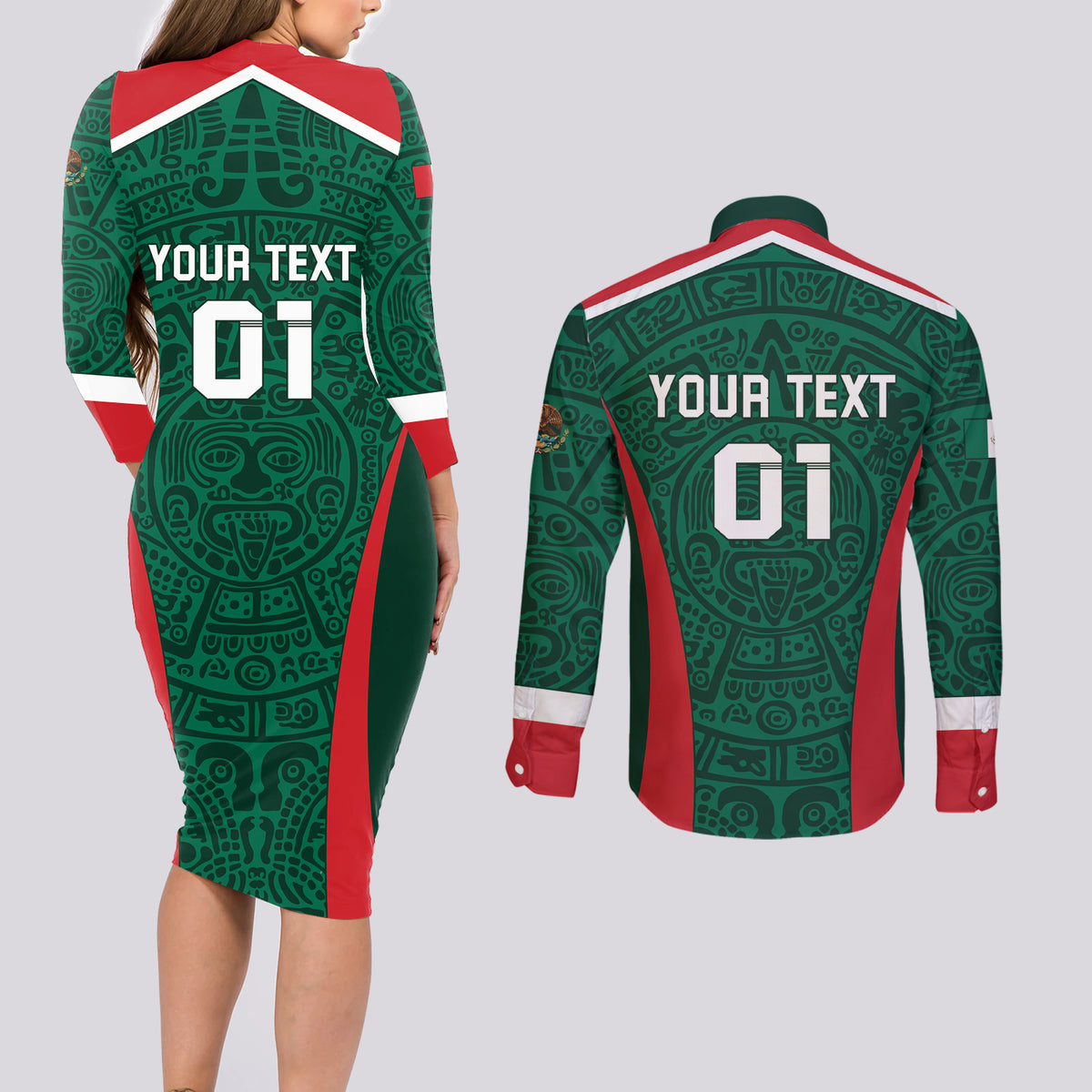 Personalized Mexico 2024 Football Couples Matching Long Sleeve Bodycon Dress and Long Sleeve Button Shirt El Tri Go Champion - Wonder Print Shop