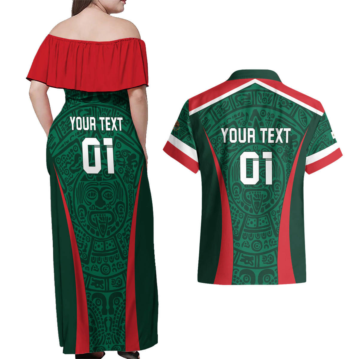 Personalized Mexico 2024 Football Couples Matching Off Shoulder Maxi Dress and Hawaiian Shirt El Tri Go Champion - Wonder Print Shop
