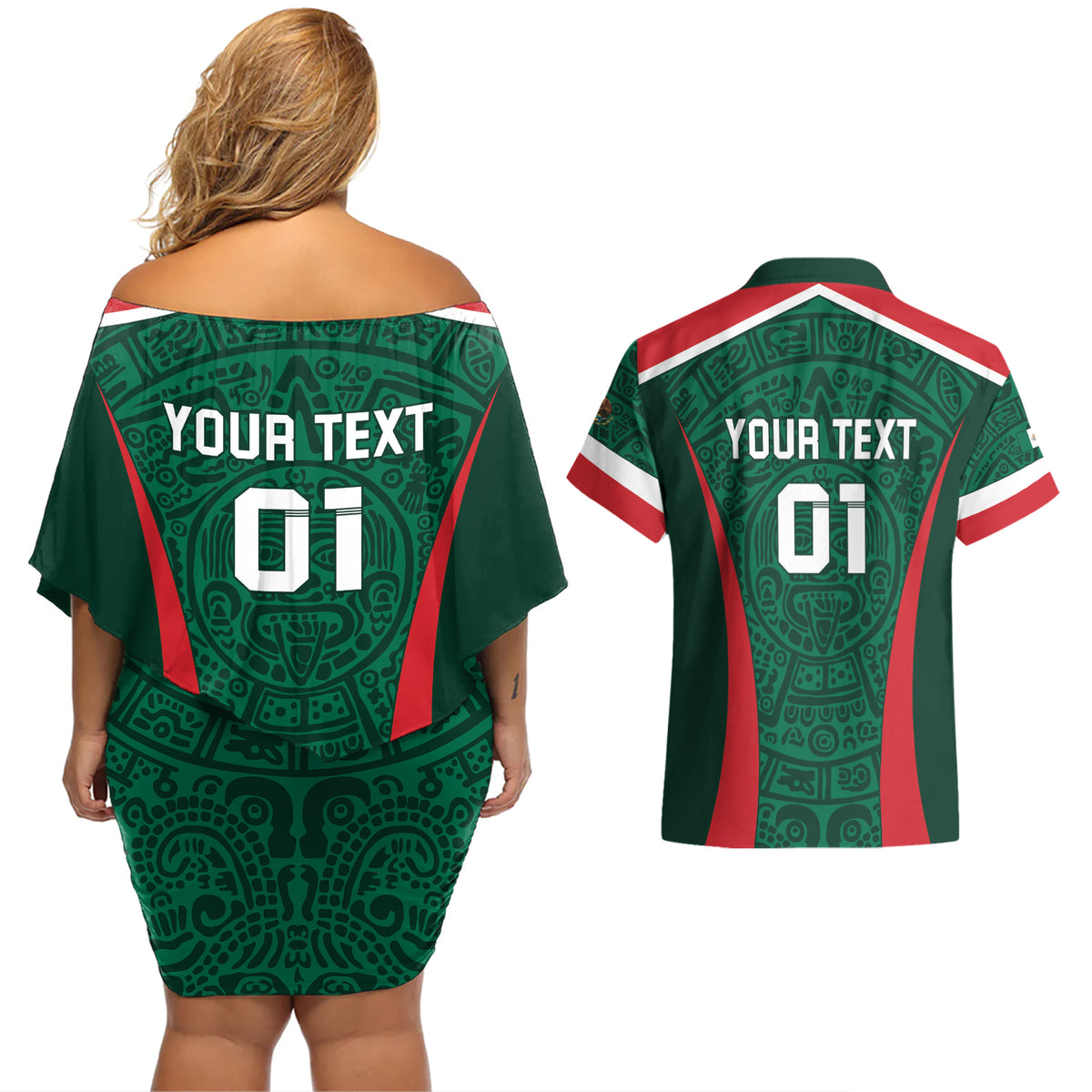 Personalized Mexico 2024 Football Couples Matching Off Shoulder Short Dress and Hawaiian Shirt El Tri Go Champion - Wonder Print Shop