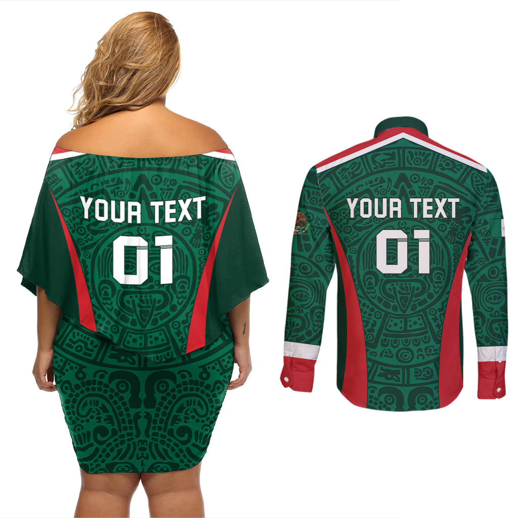 Personalized Mexico 2024 Football Couples Matching Off Shoulder Short Dress and Long Sleeve Button Shirt El Tri Go Champion - Wonder Print Shop