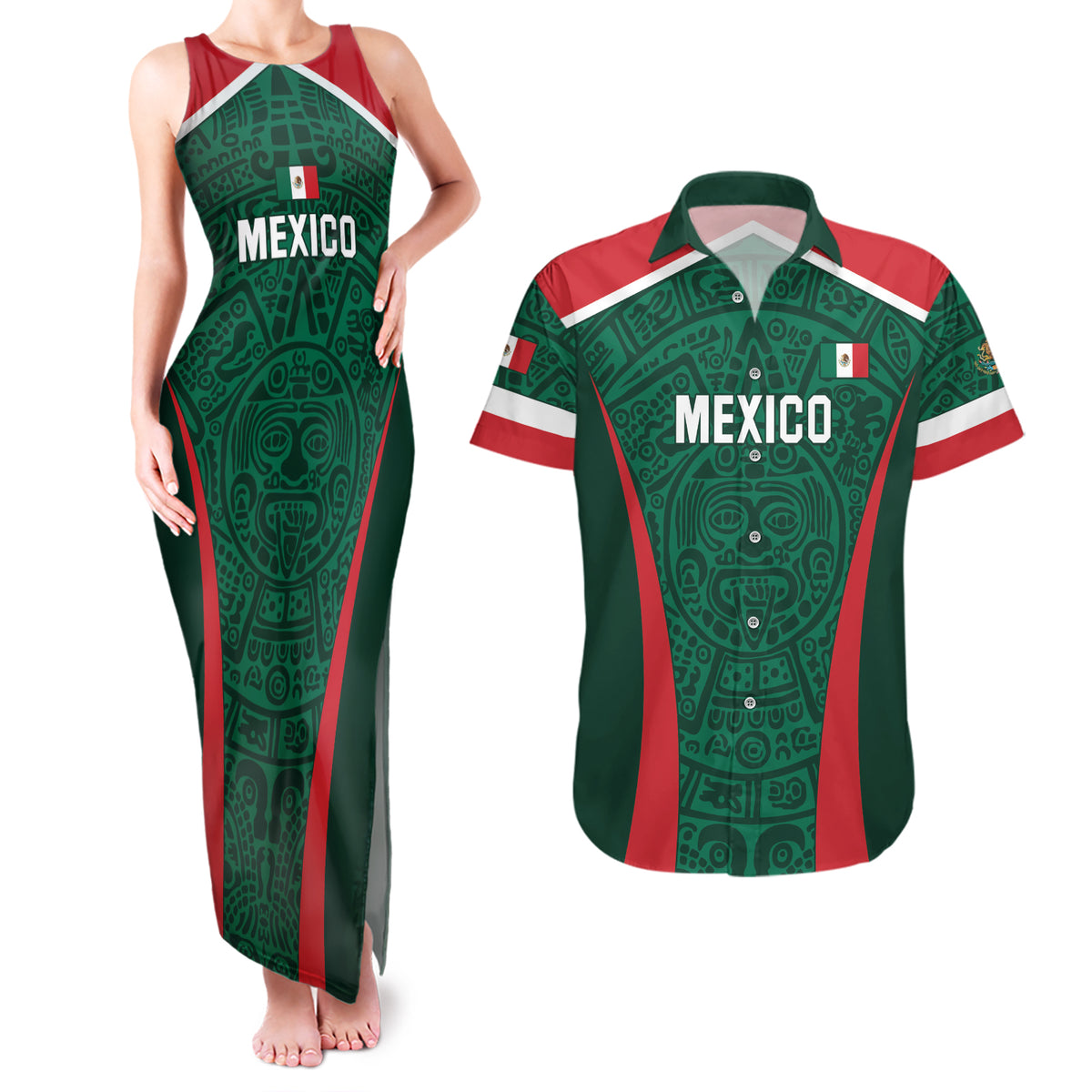 Personalized Mexico 2024 Football Couples Matching Tank Maxi Dress and Hawaiian Shirt El Tri Go Champion - Wonder Print Shop