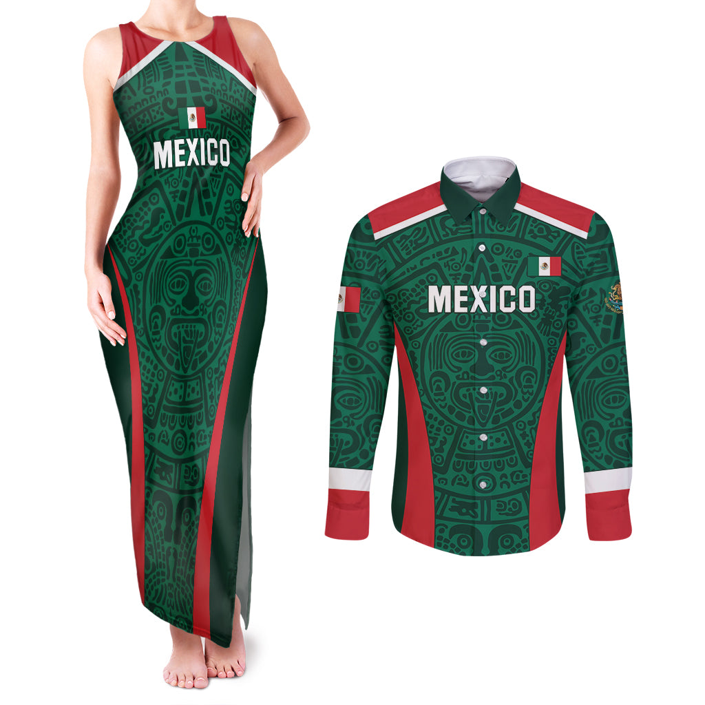 Personalized Mexico 2024 Football Couples Matching Tank Maxi Dress and Long Sleeve Button Shirt El Tri Go Champion - Wonder Print Shop