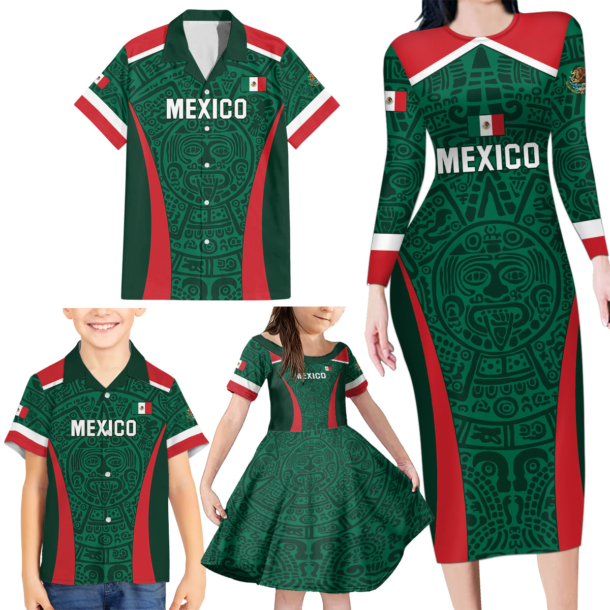 Personalized Mexico 2024 Football Family Matching Long Sleeve Bodycon Dress and Hawaiian Shirt El Tri Go Champion - Wonder Print Shop