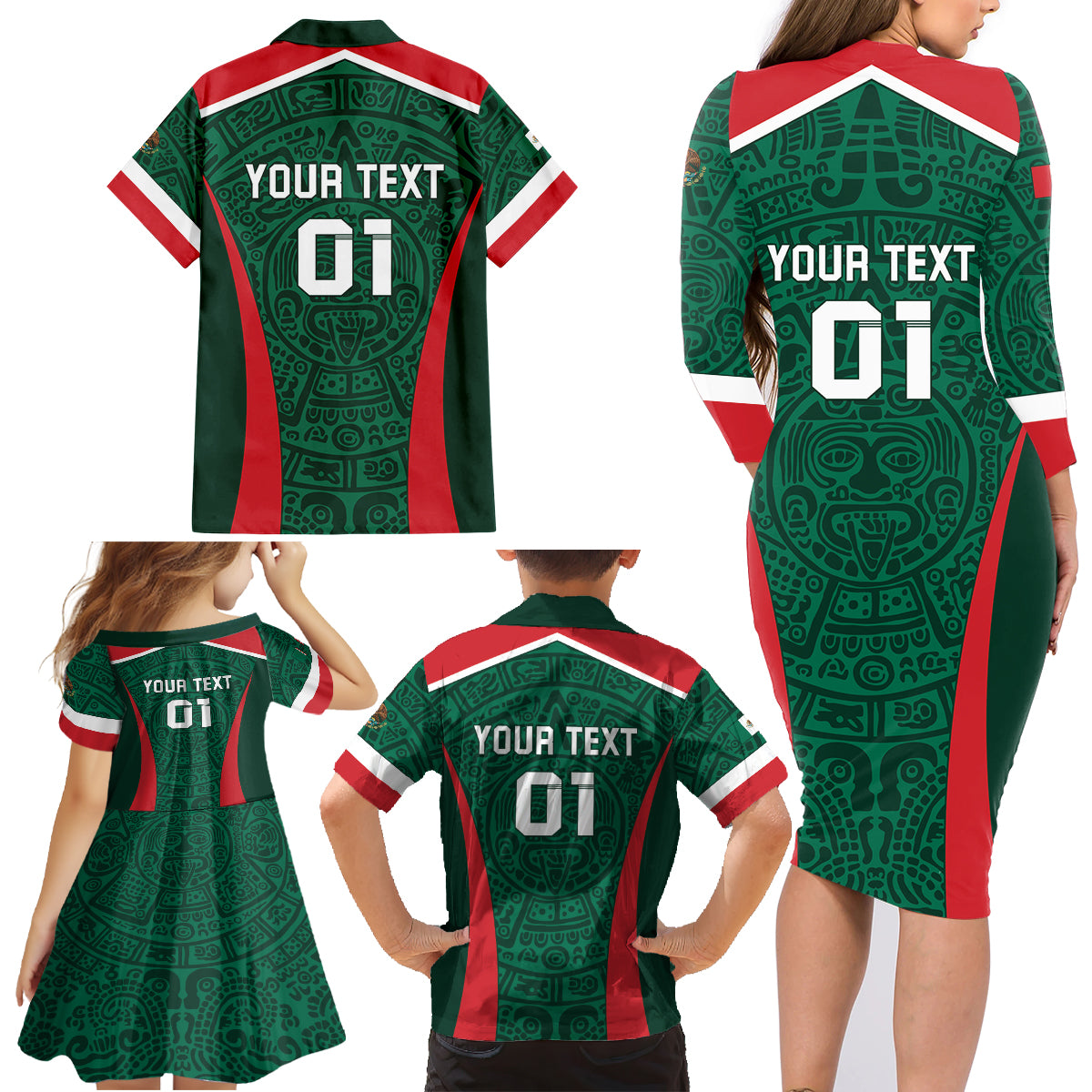 Personalized Mexico 2024 Football Family Matching Long Sleeve Bodycon Dress and Hawaiian Shirt El Tri Go Champion - Wonder Print Shop