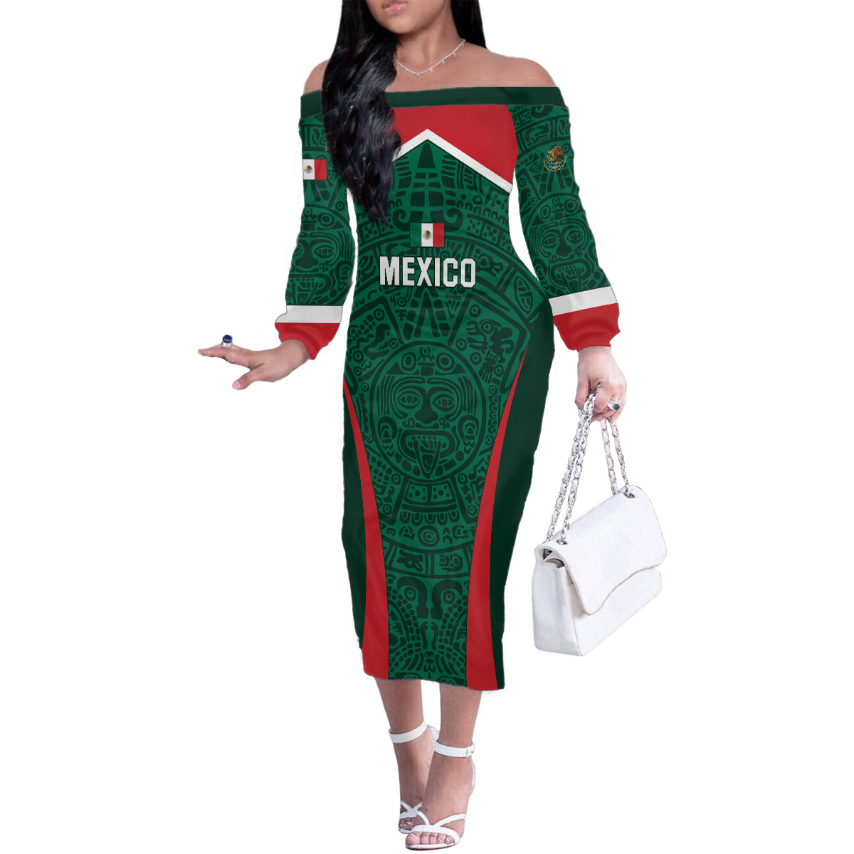 Personalized Mexico 2024 Football Family Matching Off The Shoulder Long Sleeve Dress and Hawaiian Shirt El Tri Go Champion - Wonder Print Shop