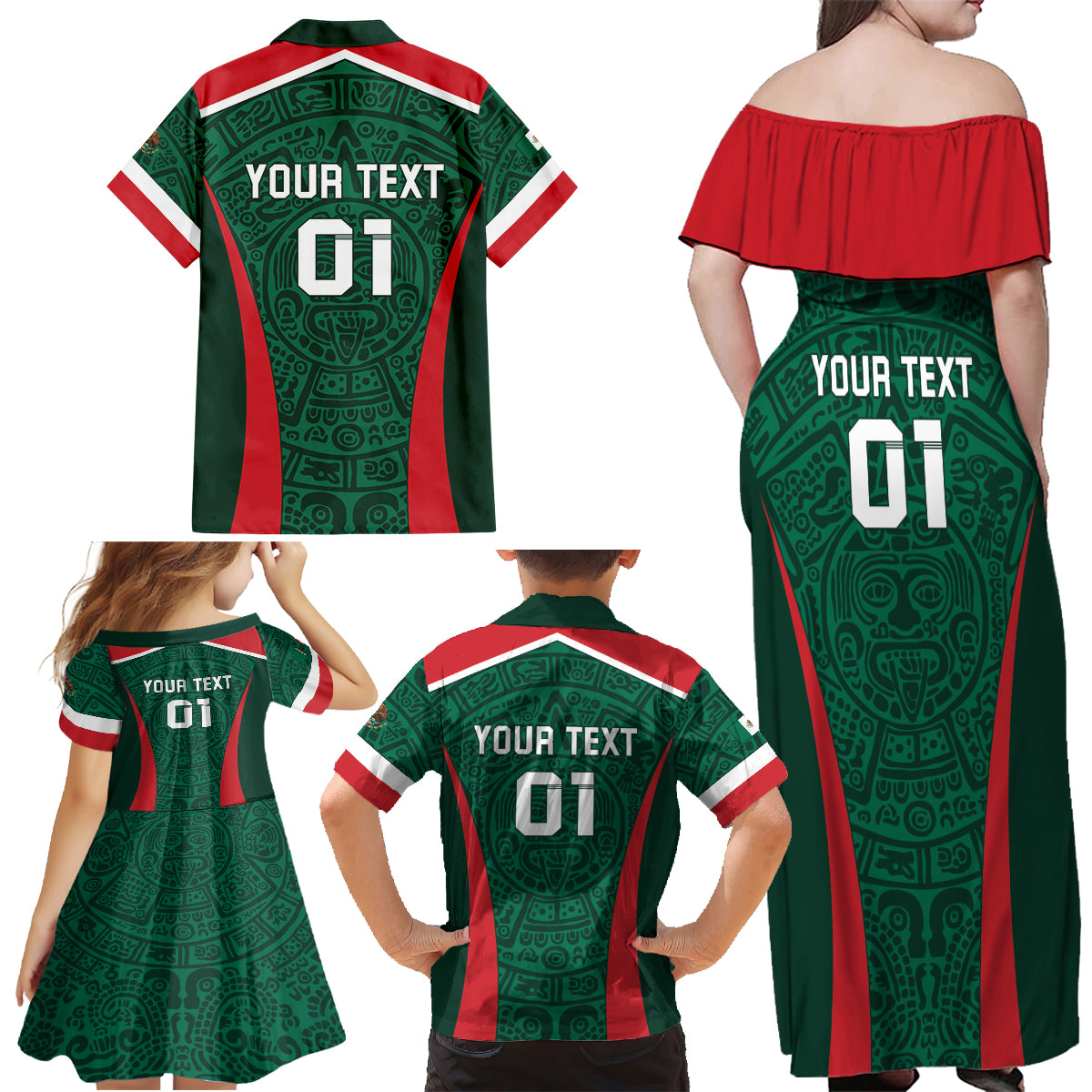 Personalized Mexico 2024 Football Family Matching Off Shoulder Maxi Dress and Hawaiian Shirt El Tri Go Champion - Wonder Print Shop