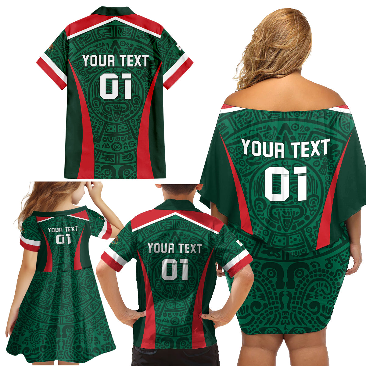 Personalized Mexico 2024 Football Family Matching Off Shoulder Short Dress and Hawaiian Shirt El Tri Go Champion - Wonder Print Shop