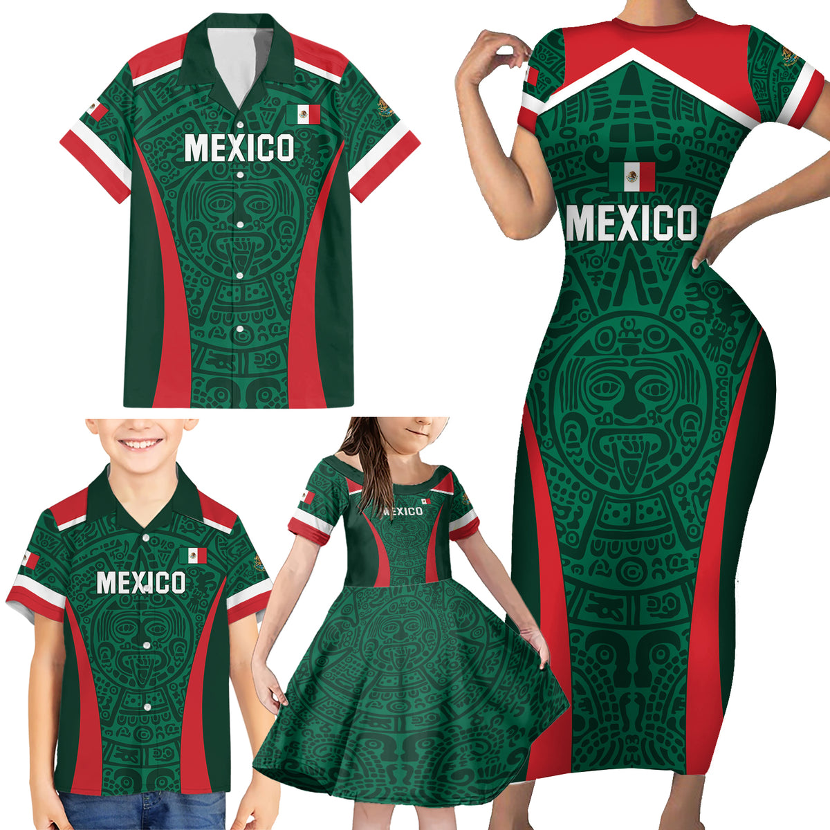 Personalized Mexico 2024 Football Family Matching Short Sleeve Bodycon Dress and Hawaiian Shirt El Tri Go Champion - Wonder Print Shop
