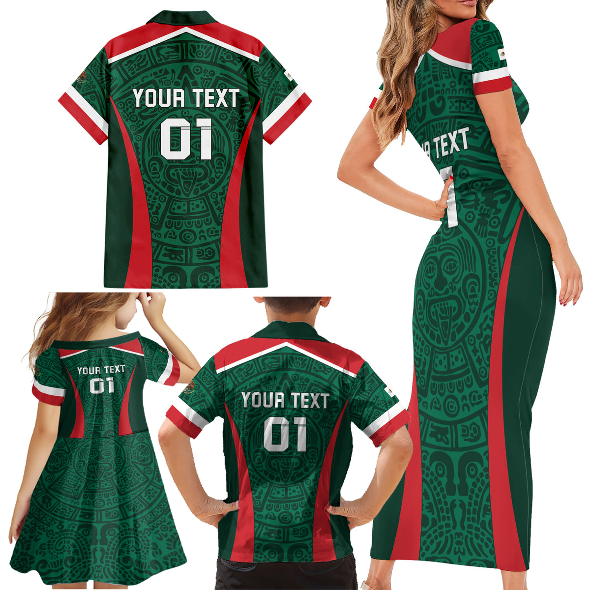 Personalized Mexico 2024 Football Family Matching Short Sleeve Bodycon Dress and Hawaiian Shirt El Tri Go Champion - Wonder Print Shop