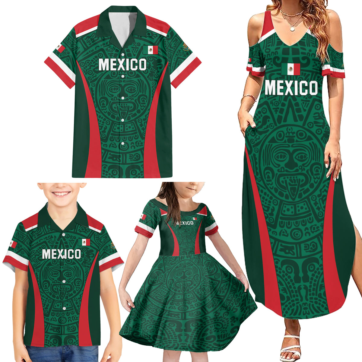 Personalized Mexico 2024 Football Family Matching Summer Maxi Dress and Hawaiian Shirt El Tri Go Champion - Wonder Print Shop