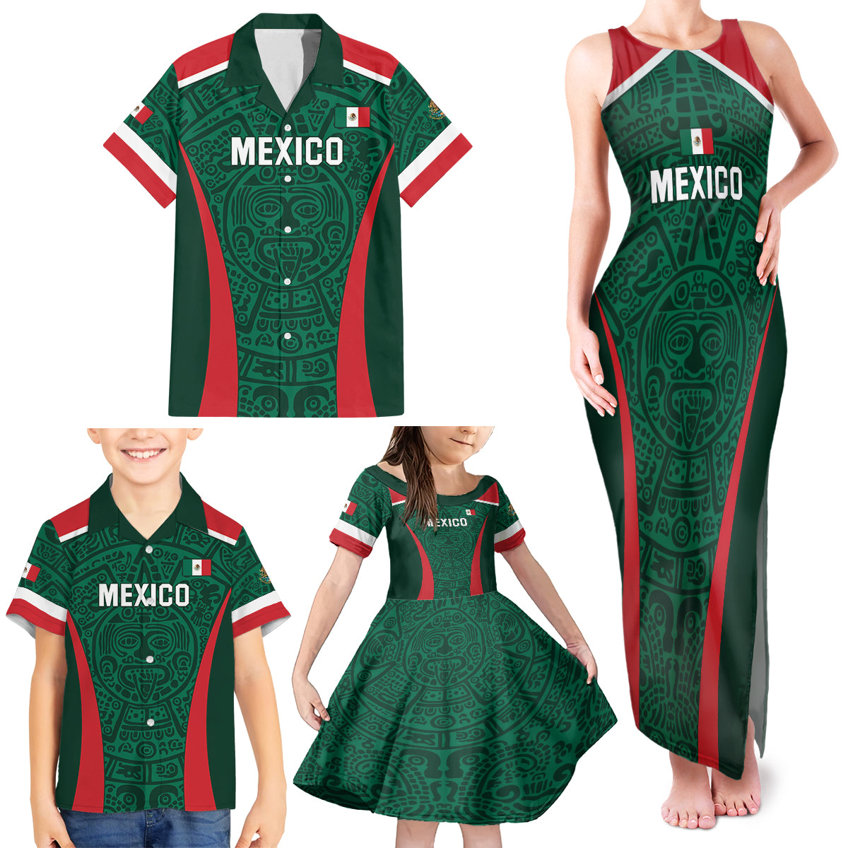 Personalized Mexico 2024 Football Family Matching Tank Maxi Dress and Hawaiian Shirt El Tri Go Champion - Wonder Print Shop