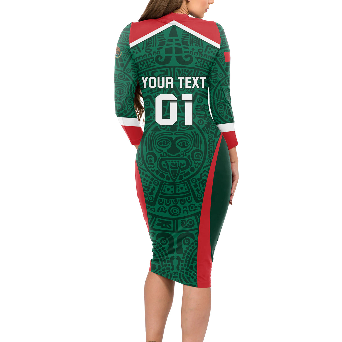 Personalized Mexico 2024 Football Long Sleeve Bodycon Dress El Tri Go Champion - Wonder Print Shop