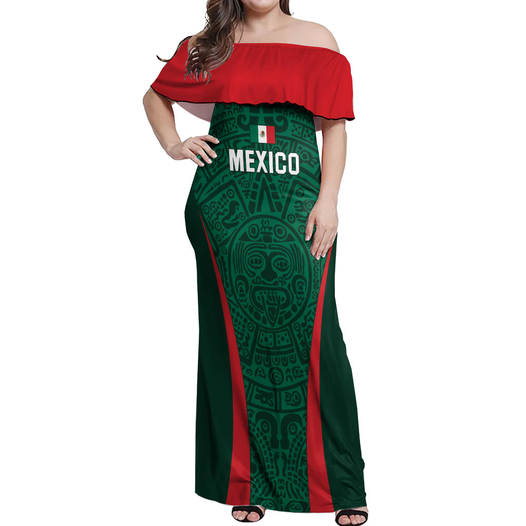 Personalized Mexico 2024 Football Off Shoulder Maxi Dress El Tri Go Champion - Wonder Print Shop