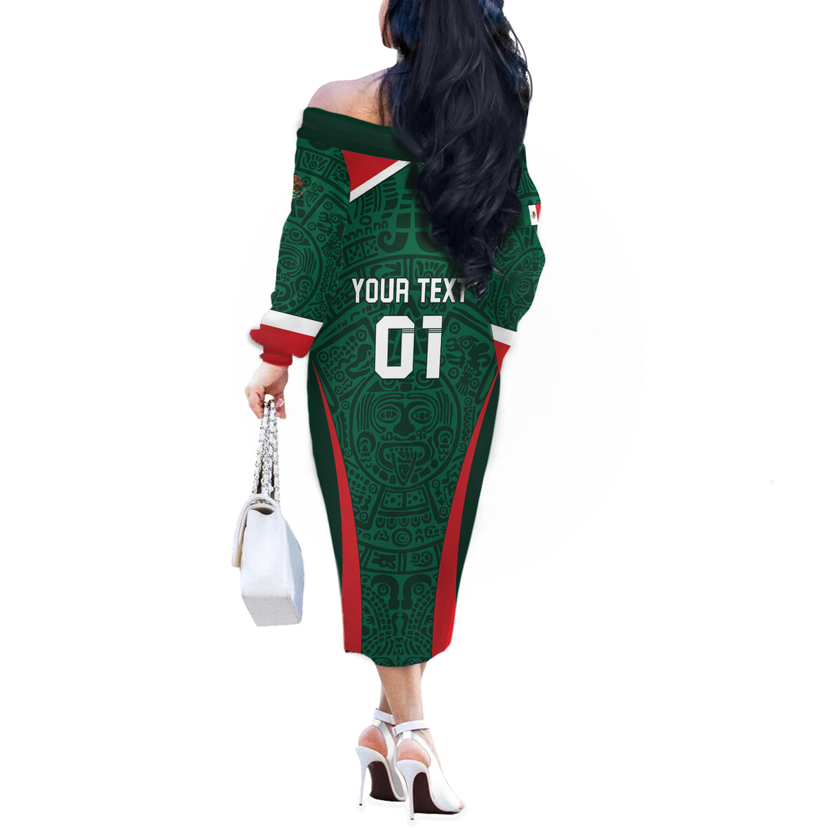 Personalized Mexico 2024 Football Off The Shoulder Long Sleeve Dress El Tri Go Champion - Wonder Print Shop