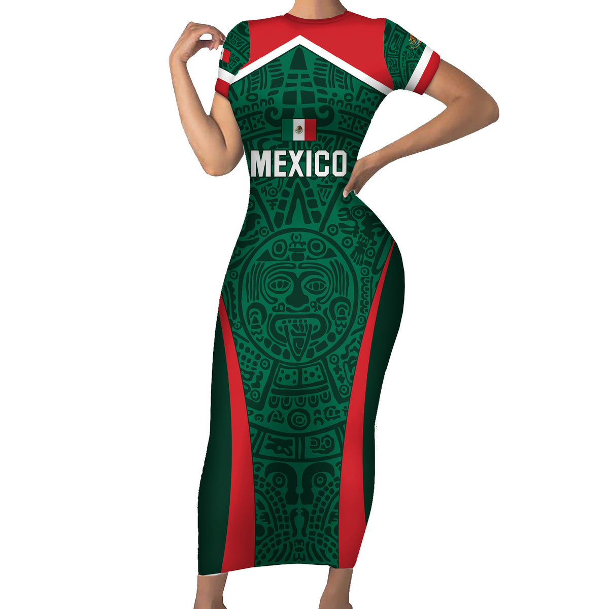 Personalized Mexico 2024 Football Short Sleeve Bodycon Dress El Tri Go Champion - Wonder Print Shop