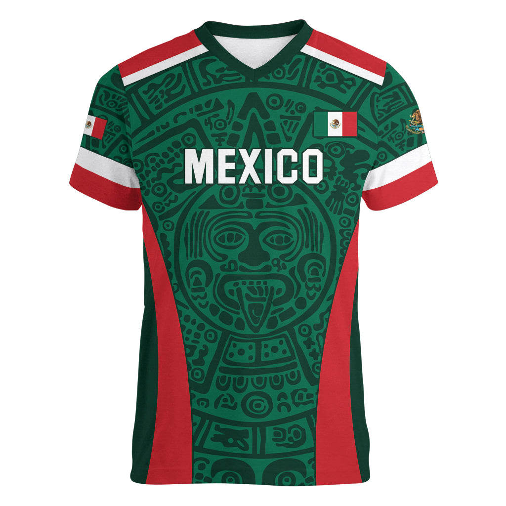 Personalized Mexico 2024 Football Women V-Neck T-Shirt El Tri Go Champion - Wonder Print Shop