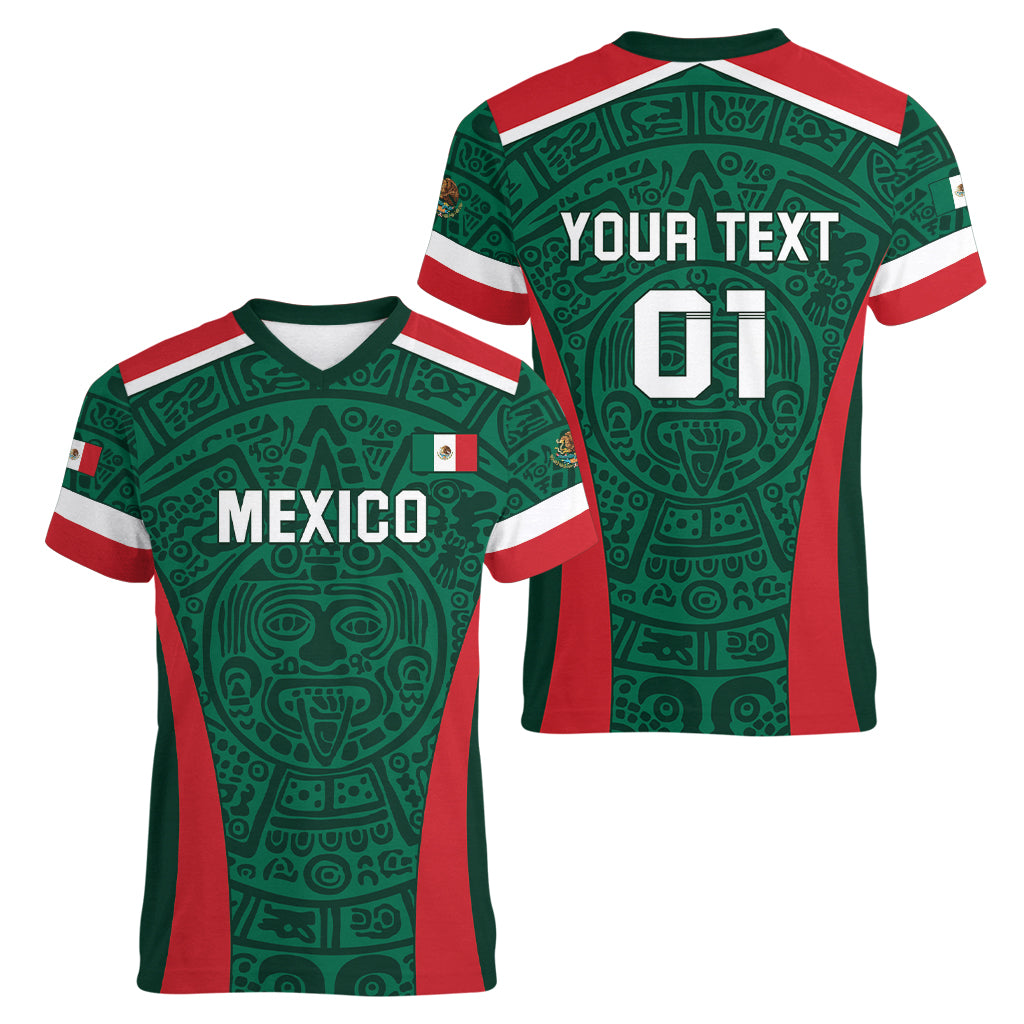 Personalized Mexico 2024 Football Women V-Neck T-Shirt El Tri Go Champion - Wonder Print Shop