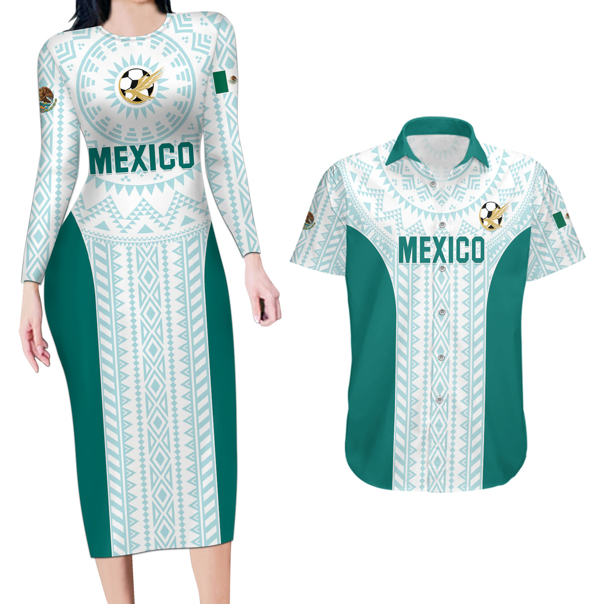 Personalized Mexico 2024 Football Couples Matching Long Sleeve Bodycon Dress and Hawaiian Shirt El Tri Special Version - Wonder Print Shop