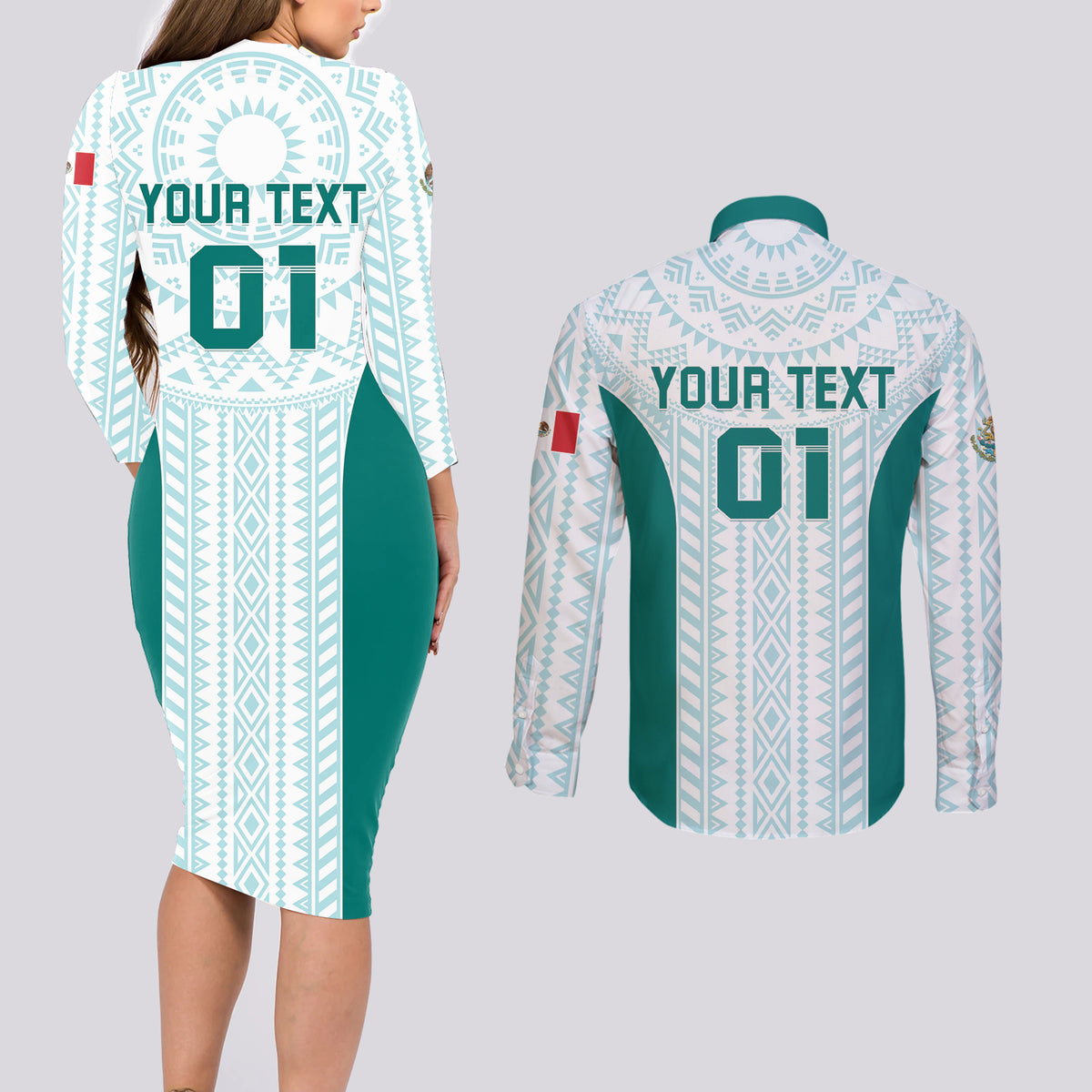 Personalized Mexico 2024 Football Couples Matching Long Sleeve Bodycon Dress and Long Sleeve Button Shirt El Tri Special Version - Wonder Print Shop