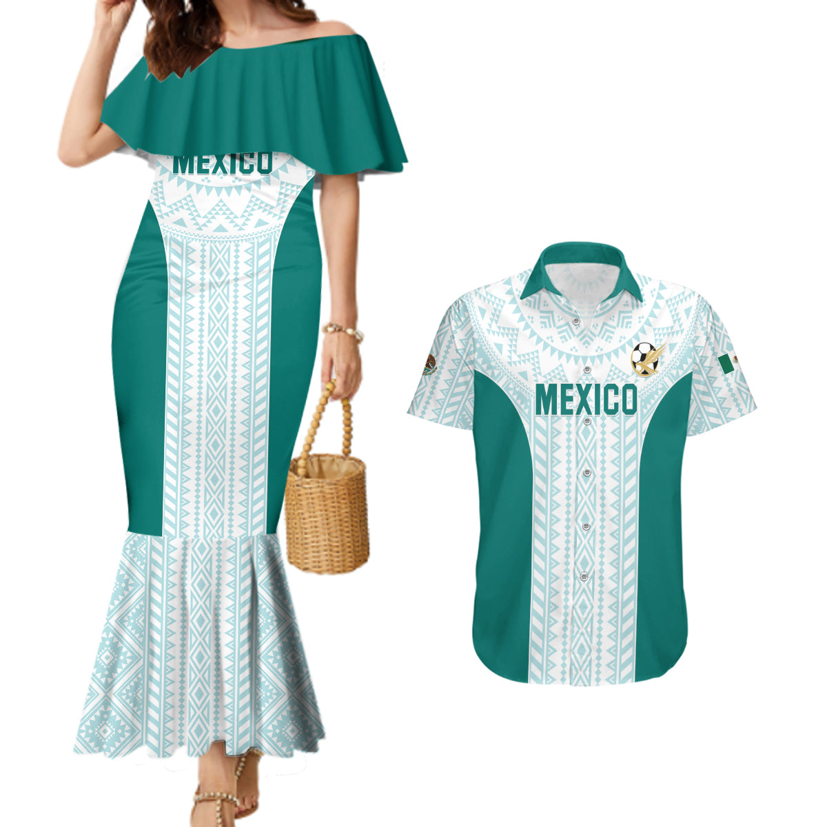 Personalized Mexico 2024 Football Couples Matching Mermaid Dress and Hawaiian Shirt El Tri Special Version - Wonder Print Shop