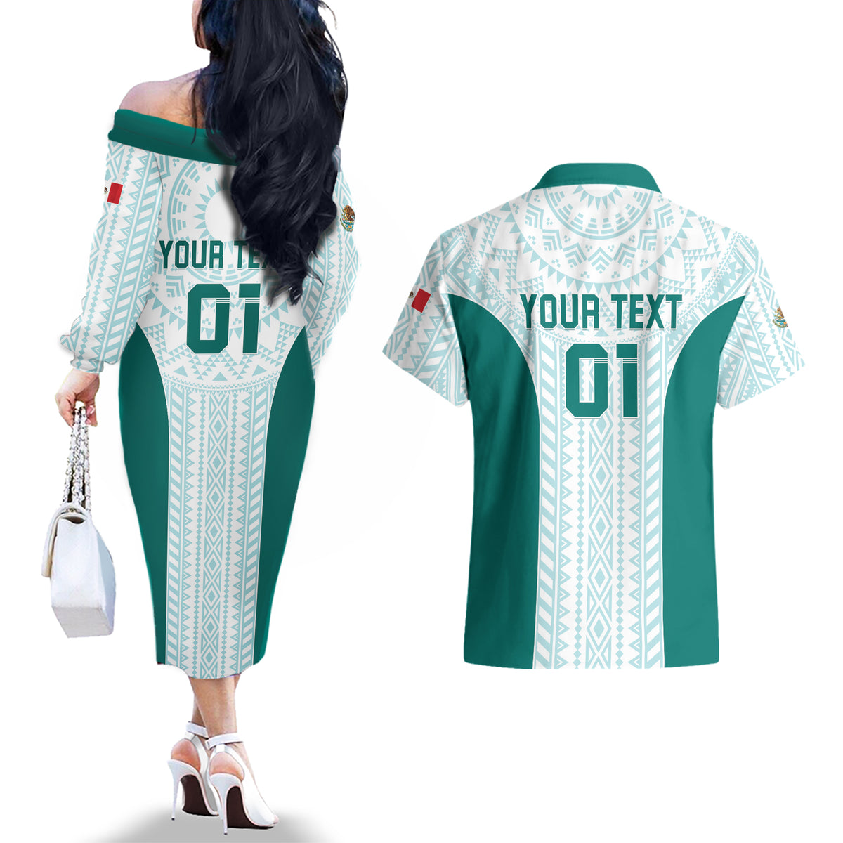Personalized Mexico 2024 Football Couples Matching Off The Shoulder Long Sleeve Dress and Hawaiian Shirt El Tri Special Version - Wonder Print Shop
