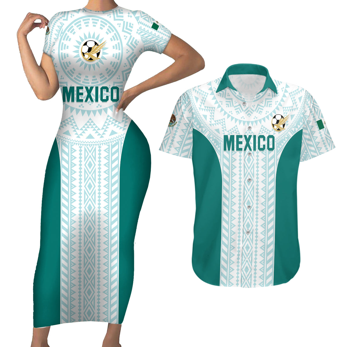 Personalized Mexico 2024 Football Couples Matching Short Sleeve Bodycon Dress and Hawaiian Shirt El Tri Special Version - Wonder Print Shop