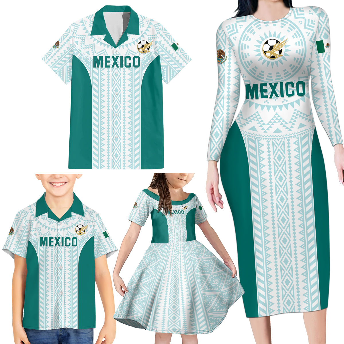 Personalized Mexico 2024 Football Family Matching Long Sleeve Bodycon Dress and Hawaiian Shirt El Tri Special Version - Wonder Print Shop