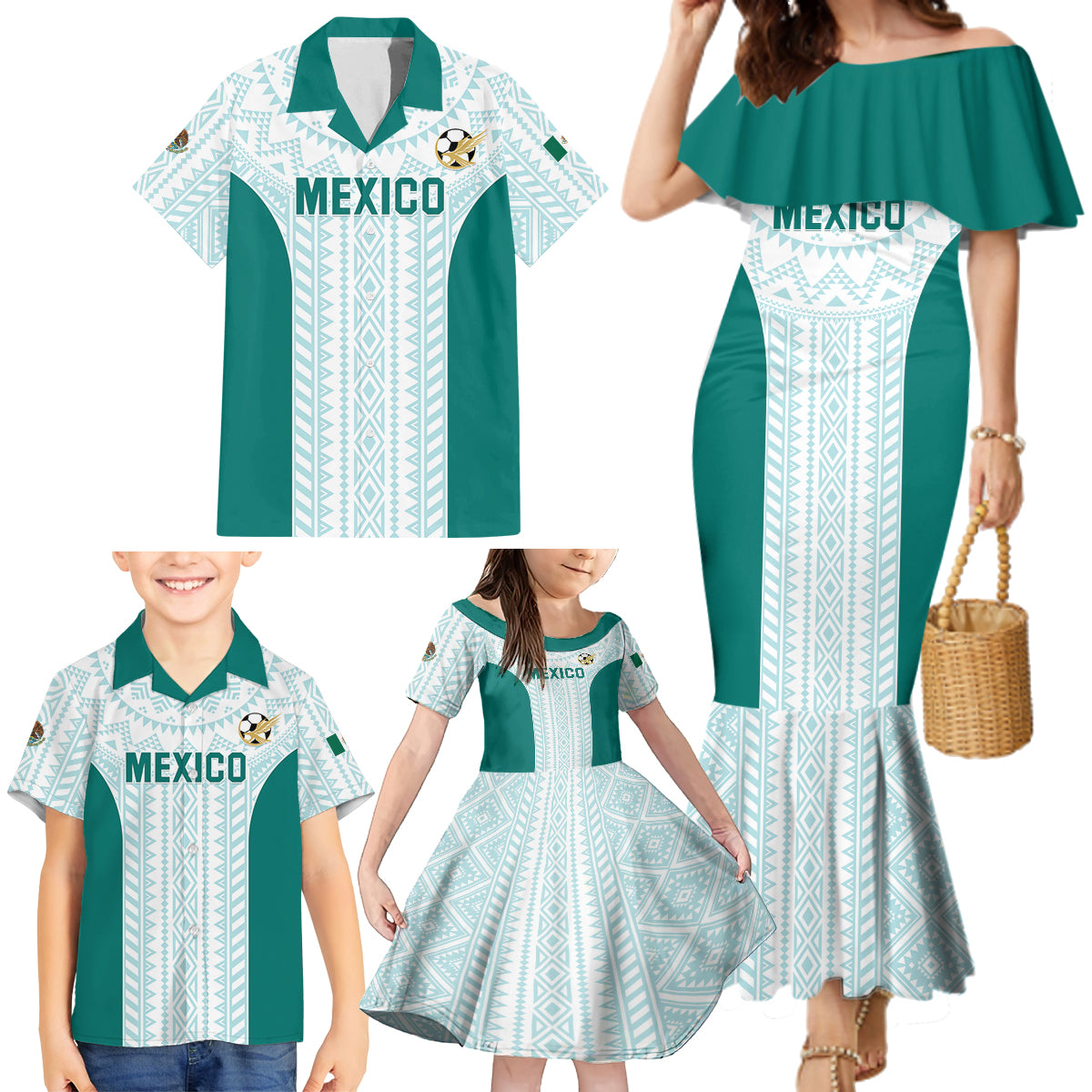 Personalized Mexico 2024 Football Family Matching Mermaid Dress and Hawaiian Shirt El Tri Special Version - Wonder Print Shop
