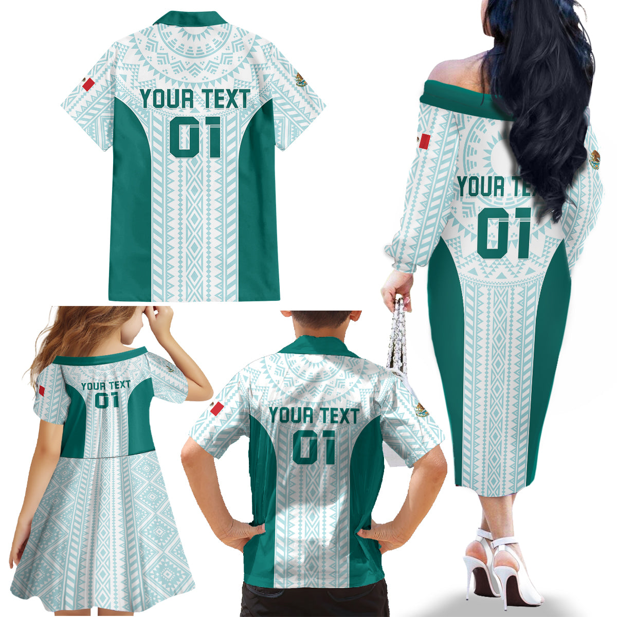 Personalized Mexico 2024 Football Family Matching Off The Shoulder Long Sleeve Dress and Hawaiian Shirt El Tri Special Version - Wonder Print Shop