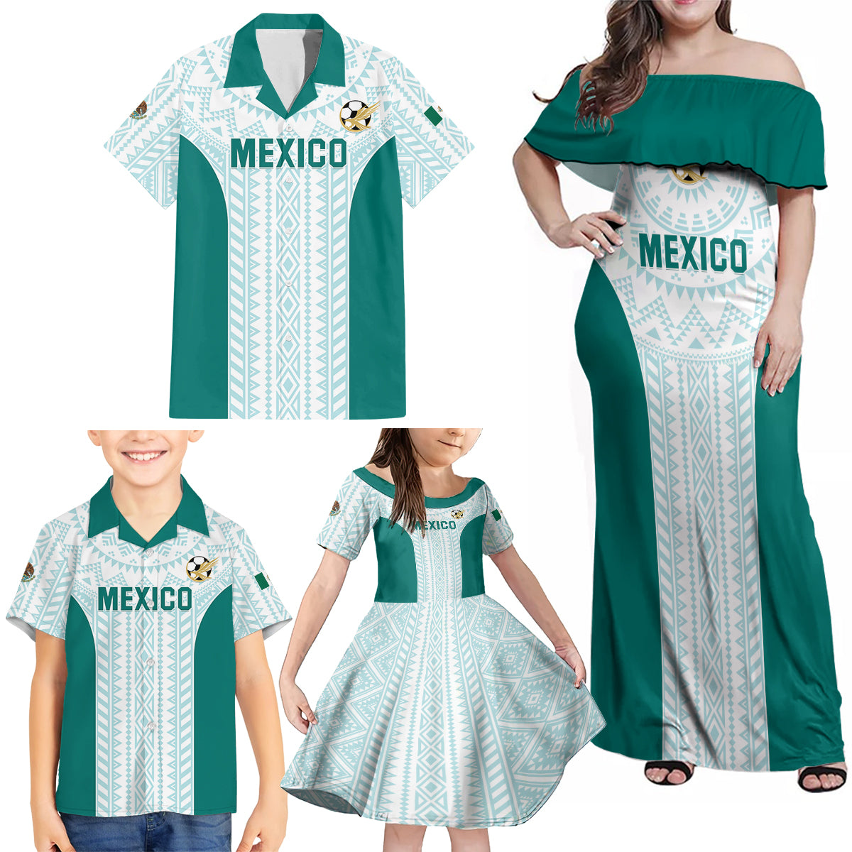 Personalized Mexico 2024 Football Family Matching Off Shoulder Maxi Dress and Hawaiian Shirt El Tri Special Version - Wonder Print Shop