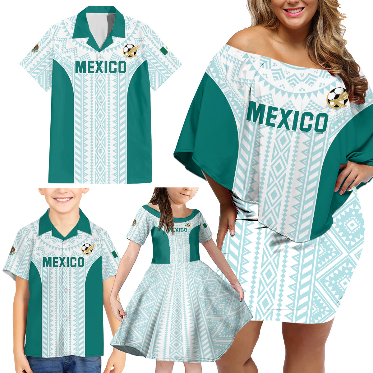 Personalized Mexico 2024 Football Family Matching Off Shoulder Short Dress and Hawaiian Shirt El Tri Special Version - Wonder Print Shop