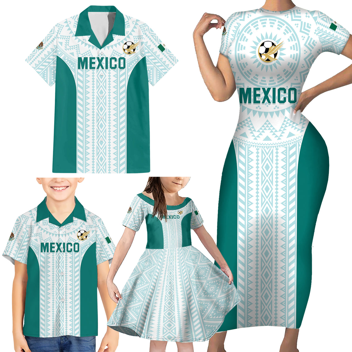 Personalized Mexico 2024 Football Family Matching Short Sleeve Bodycon Dress and Hawaiian Shirt El Tri Special Version - Wonder Print Shop
