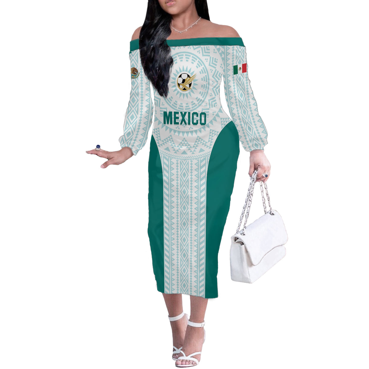 Personalized Mexico 2024 Football Off The Shoulder Long Sleeve Dress El Tri Special Version - Wonder Print Shop
