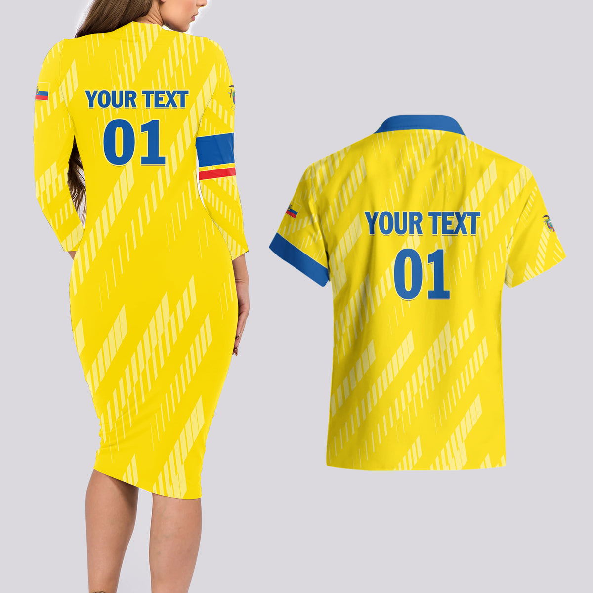 Personalized Ecuador 2024 Football Couples Matching Long Sleeve Bodycon Dress and Hawaiian Shirt Come On La Tri - Wonder Print Shop